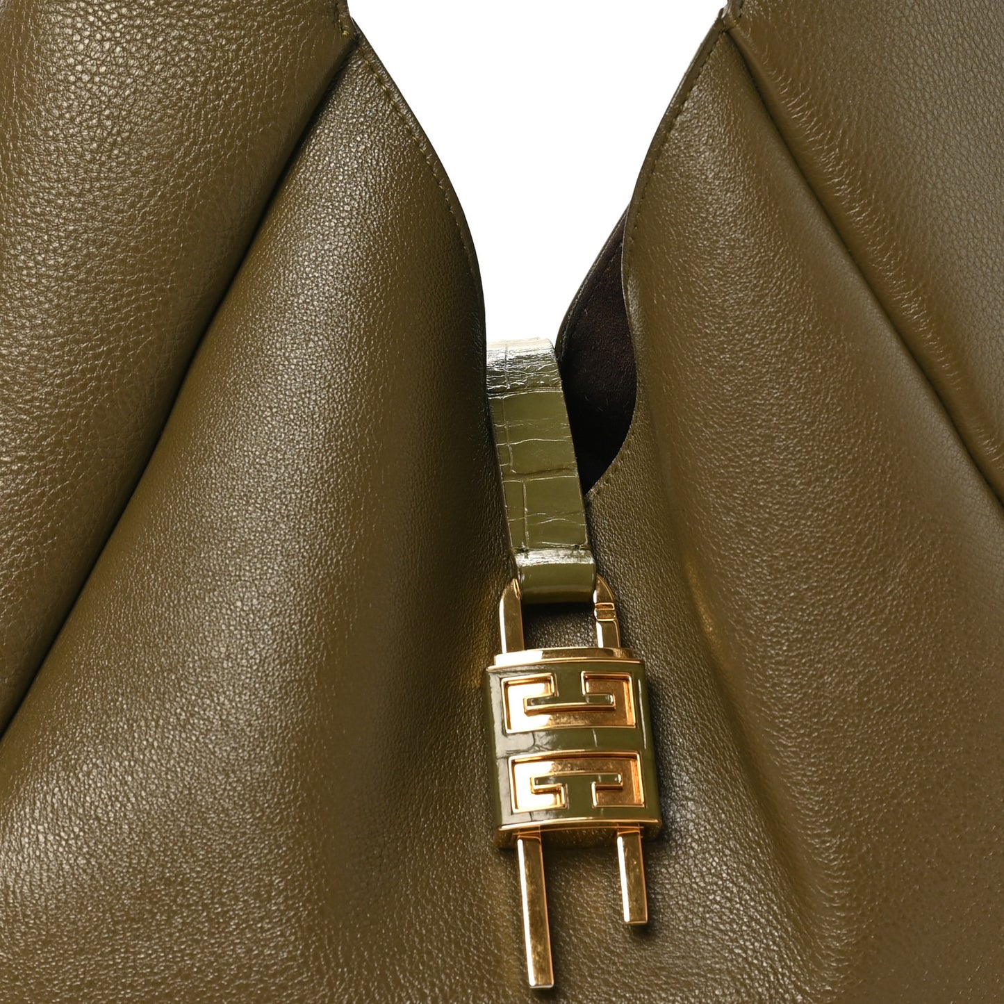Calfskin Crocodile Embossed Medium G-Lock Hobo Dark Khaki