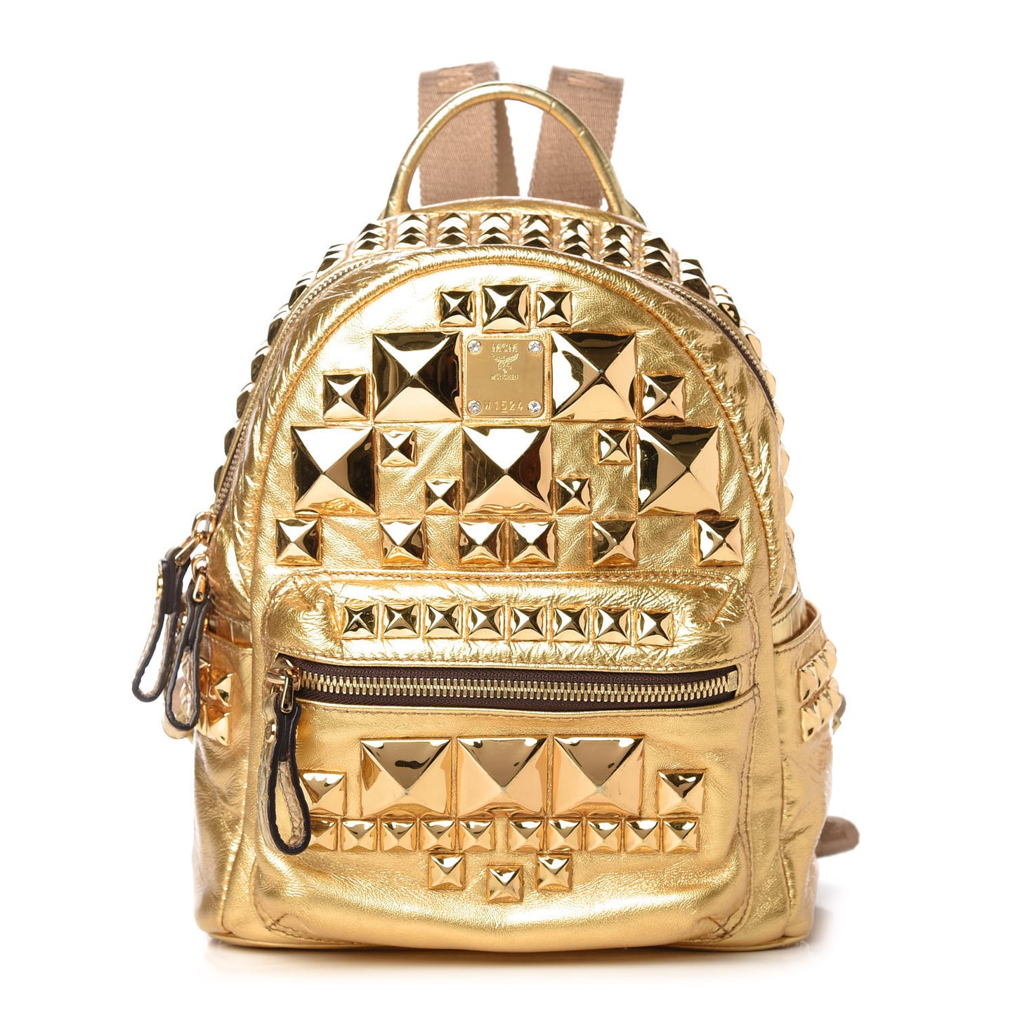 Metallic Calfskin Stud Mini Stark Backpack Gold
