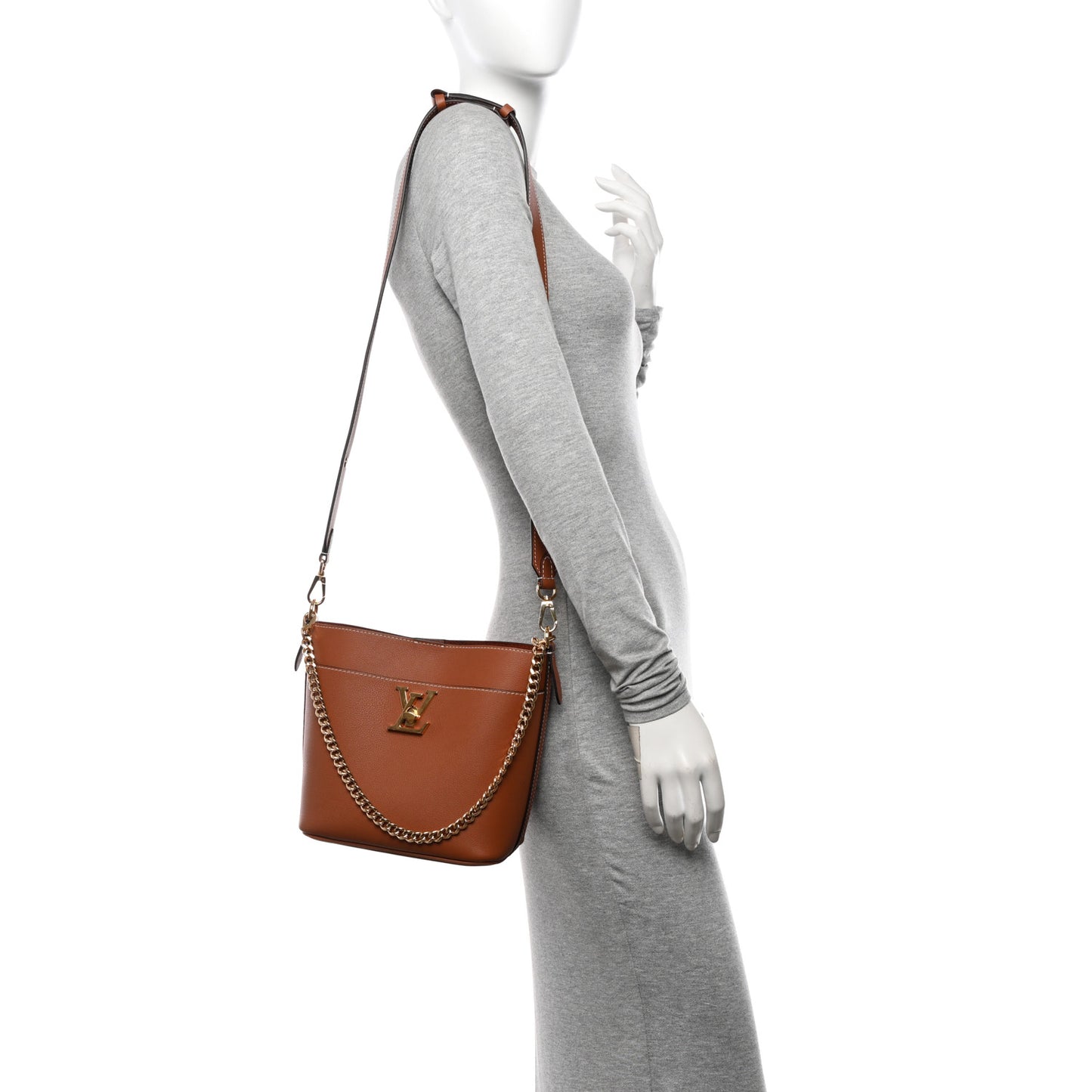 Calfskin Lock and Walk Bucket Cognac