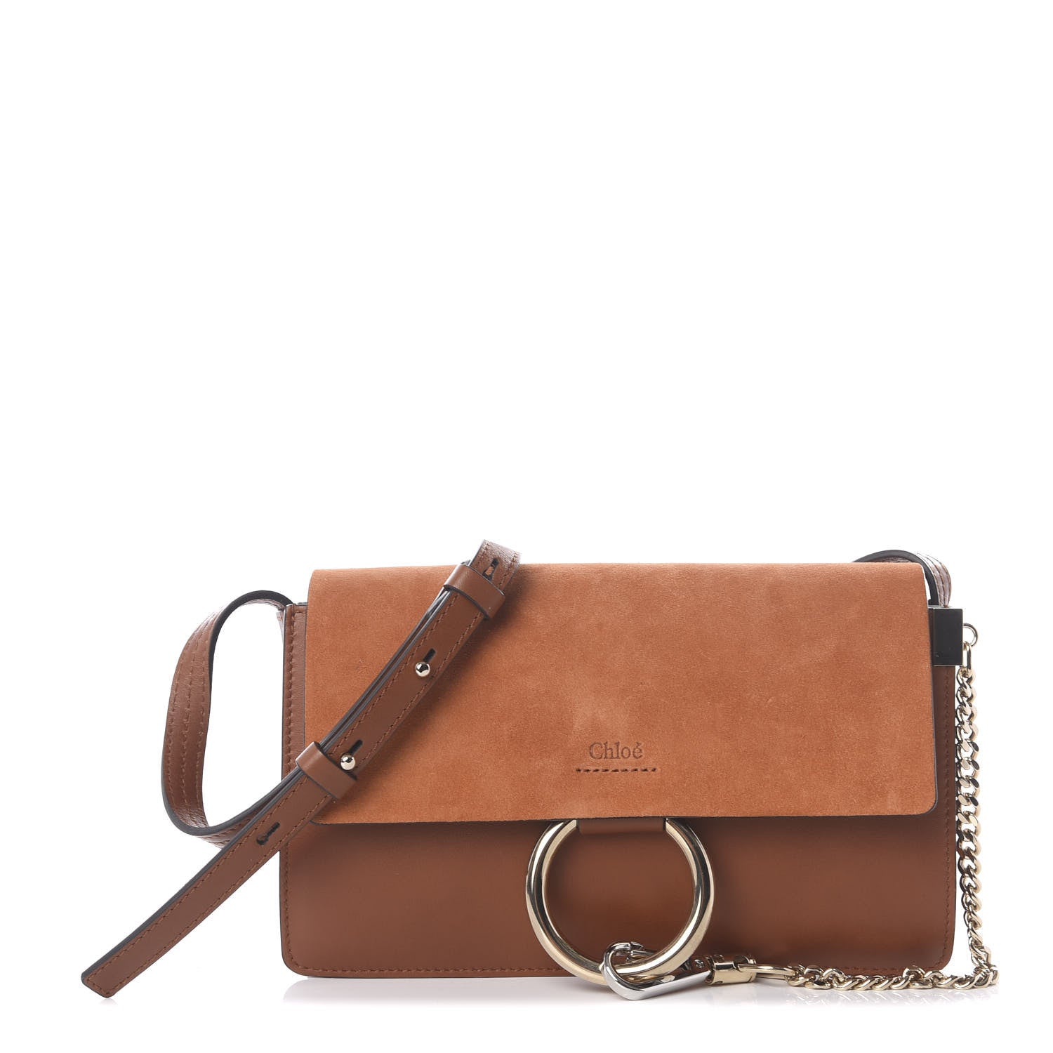 Chloe Suede Calfskin Small Faye Shoulder Bag Tobacco 1 of 9