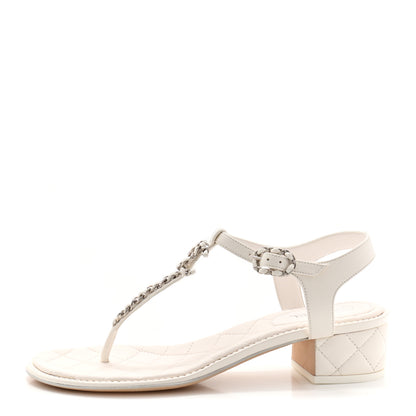 Chanel Lambskin Chain CC Logo Thong Sandals 39 White 1 of 8