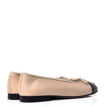 Chanel Lambskin Cap Toe Ballerina Flats 36 Beige Black 3 of 6