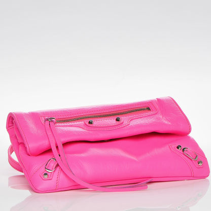 Balenciaga Agneau Classic Silver Hardware Mini Envelope Strap Clutch Rose Fluo 4 of 10
