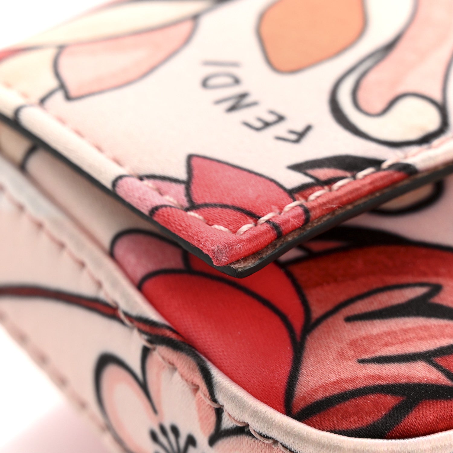 Fendi Stretch Satin Vitello Grace Floral Print Nano Baguette Charm Rose Multicolor Rosso Cardinale 11 of 14