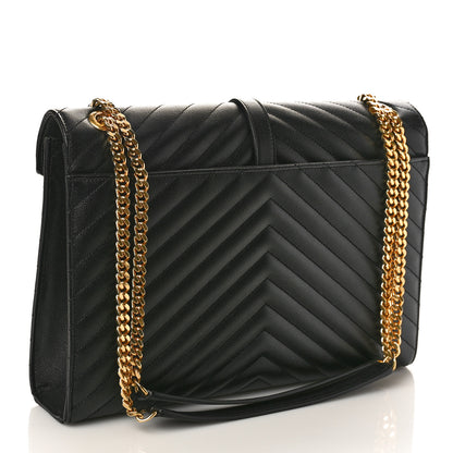 Saint Laurent Grain De Poudre Matelasse Chevron Large Monogram Satchel Black 2 of 9