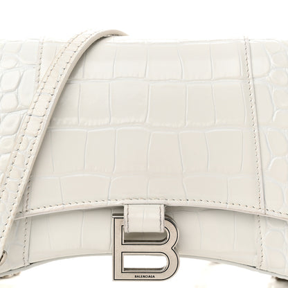 Balenciaga Shiny Calfskin Crocodile Embossed Small Hourglass Evening Chain Bag White 7 of 12
