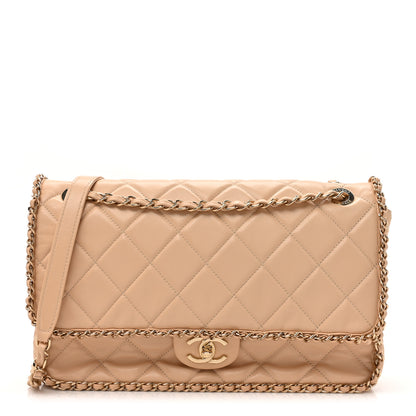 Chanel Crumpled Calfskin Quilted Large Chain All Over Flap Bag Beige 1 of 11