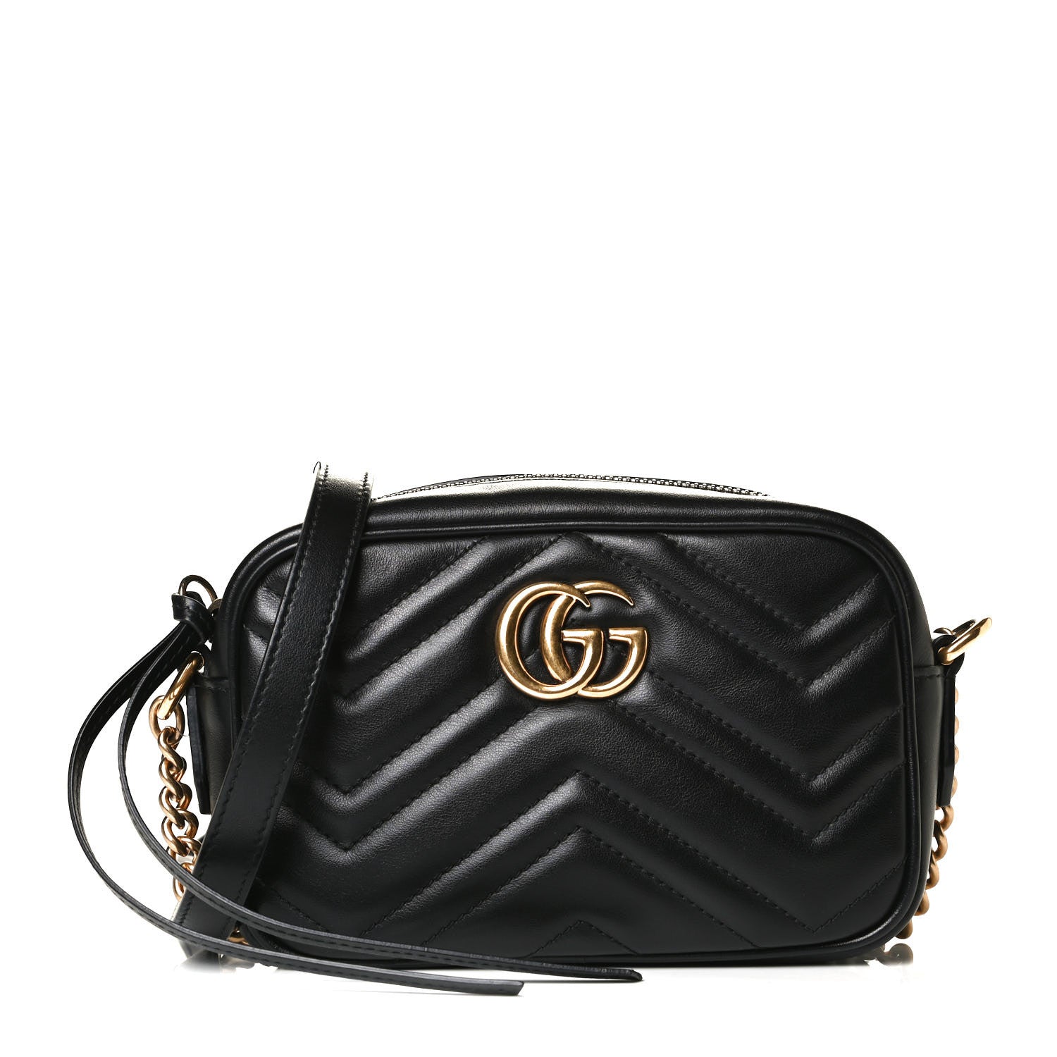 Gucci Calfskin Matelasse Mini GG Marmont Chain Shoulder Bag Black 1 of 12