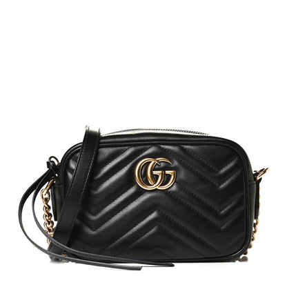 Gucci Calfskin Matelasse Mini GG Marmont Chain Shoulder Bag Black 1 of 12