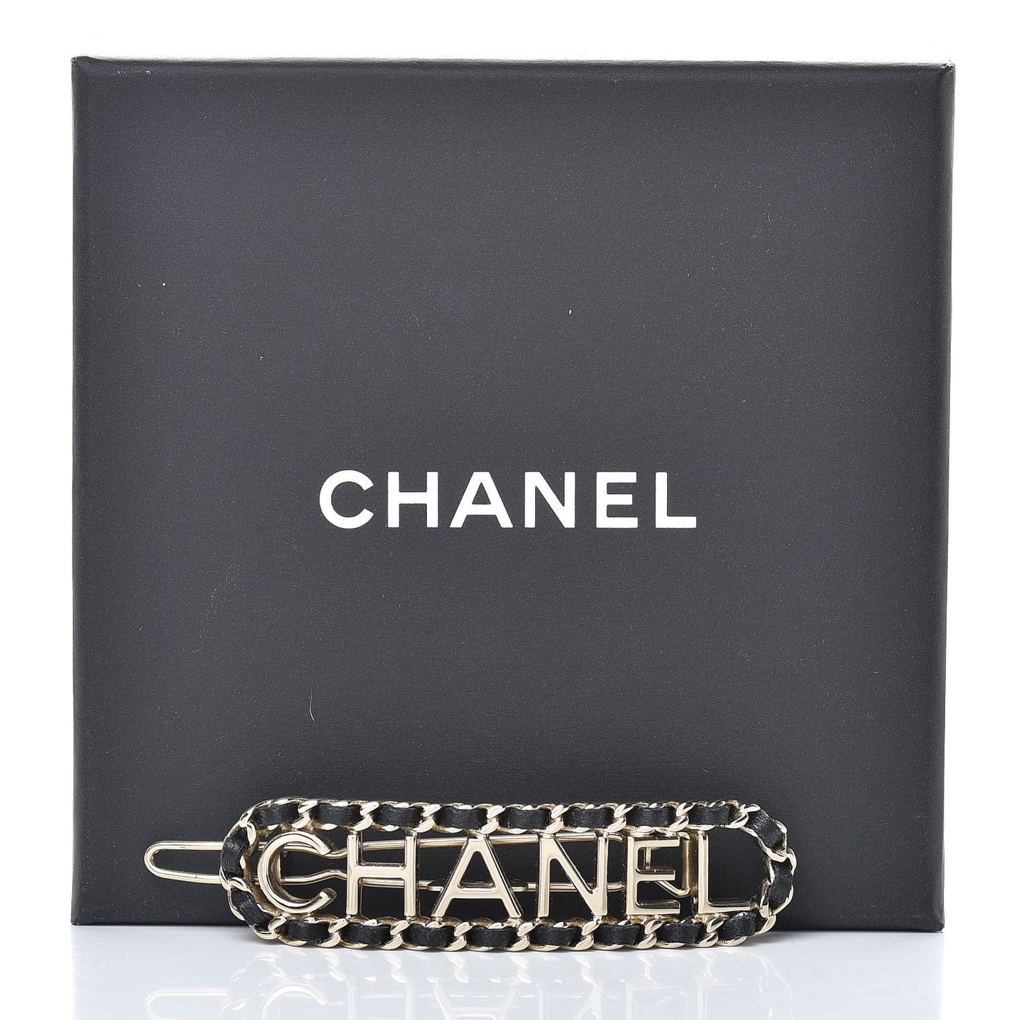 Metal Lambskin Vintage Allure Logo Hair Clip Black Gold