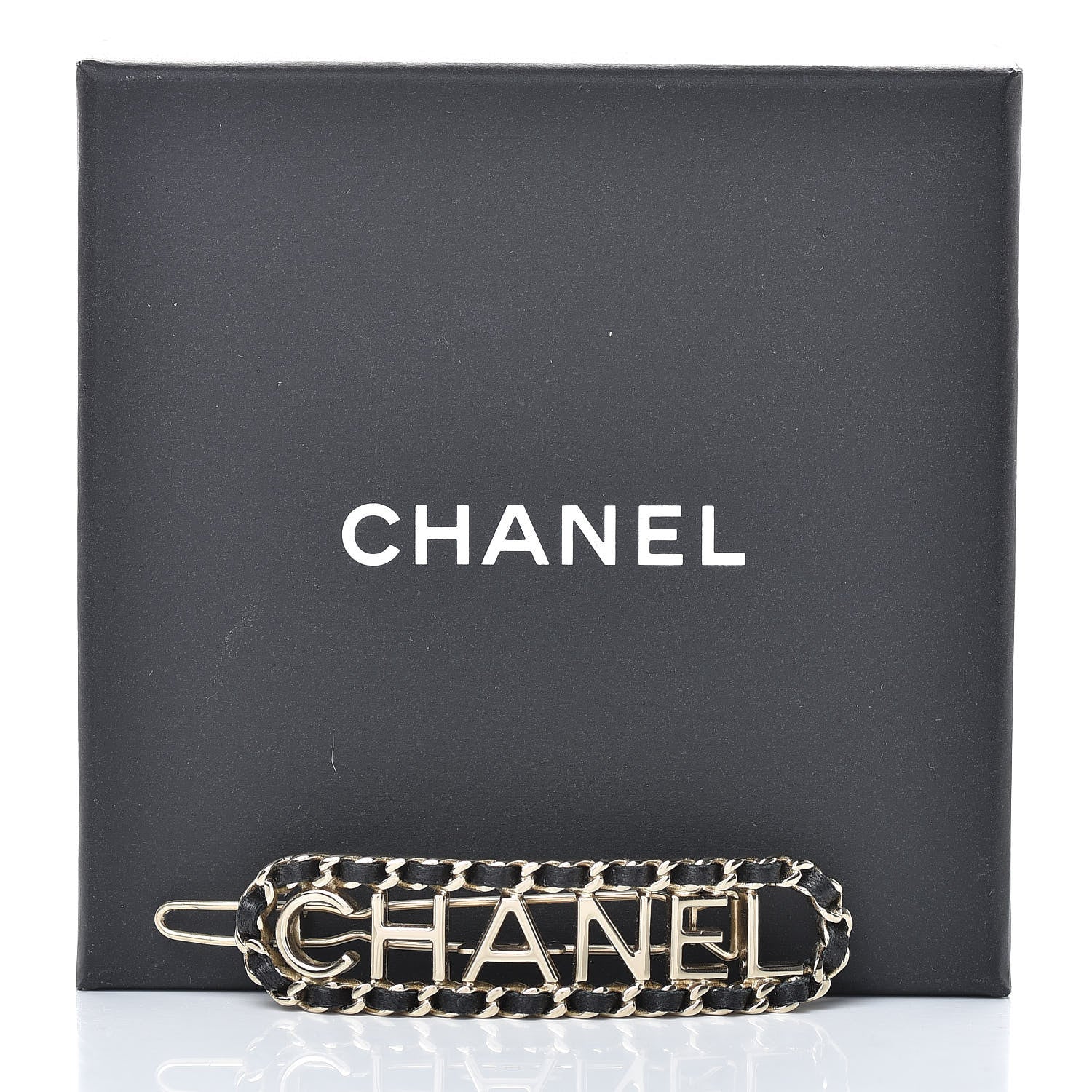 Chanel Metal Lambskin Vintage Allure Logo Hair Clip Black Gold 4 of 4