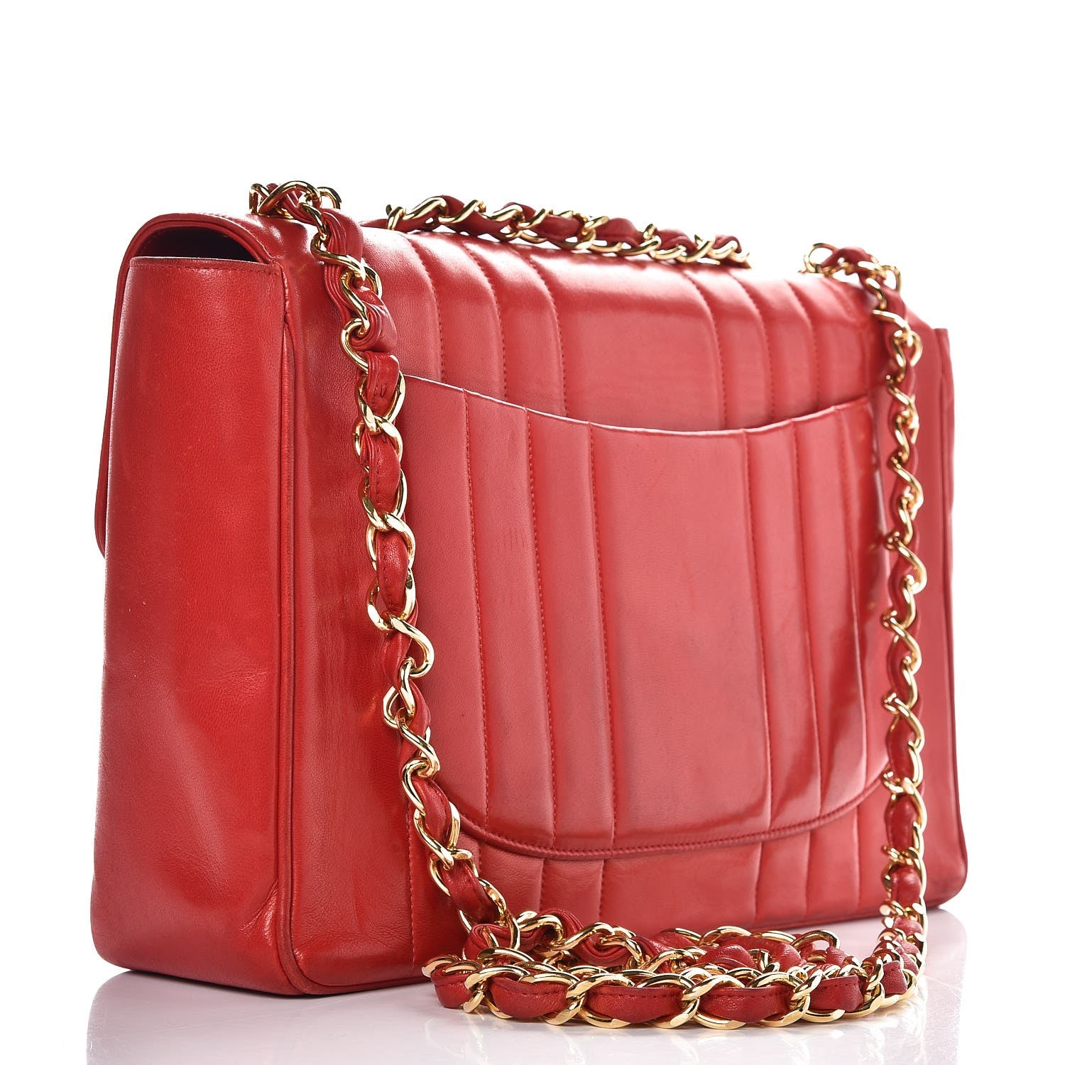 Chanel Lambskin Vertical Quilt Jumbo Single Flap Red 4 of 12