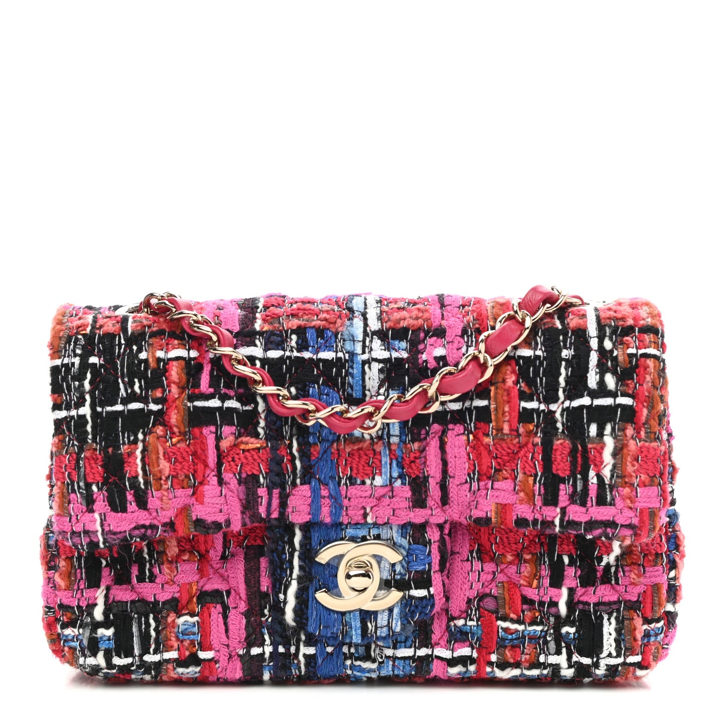 Tweed Quilted Mini Rectangular Flap Red Pink Black