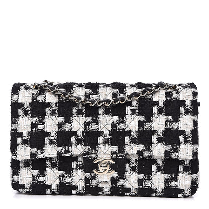 Chanel Tweed Quilted Medium Double Flap Black Ecru White 1 of 11