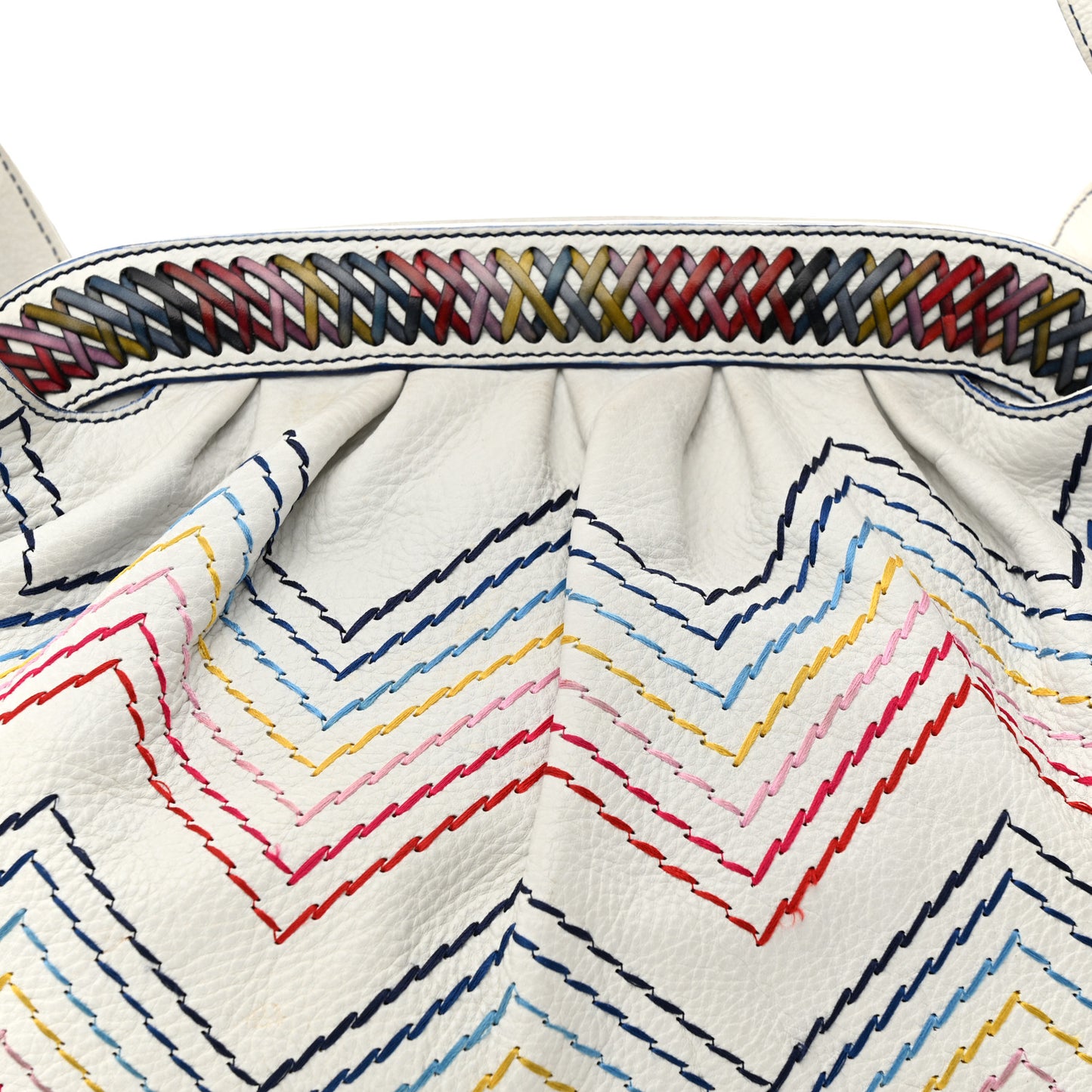 Vitello Palma Zig Zag Thread Embroidered Doctor B Hobo White Multicolor