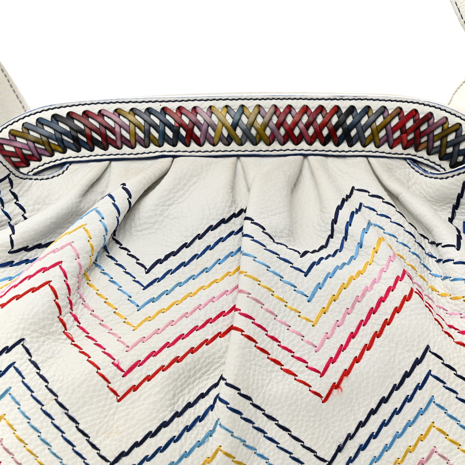 Fendi Vitello Palma Zig Zag Thread Embroidered Doctor B Hobo White Multicolor 7 of 18