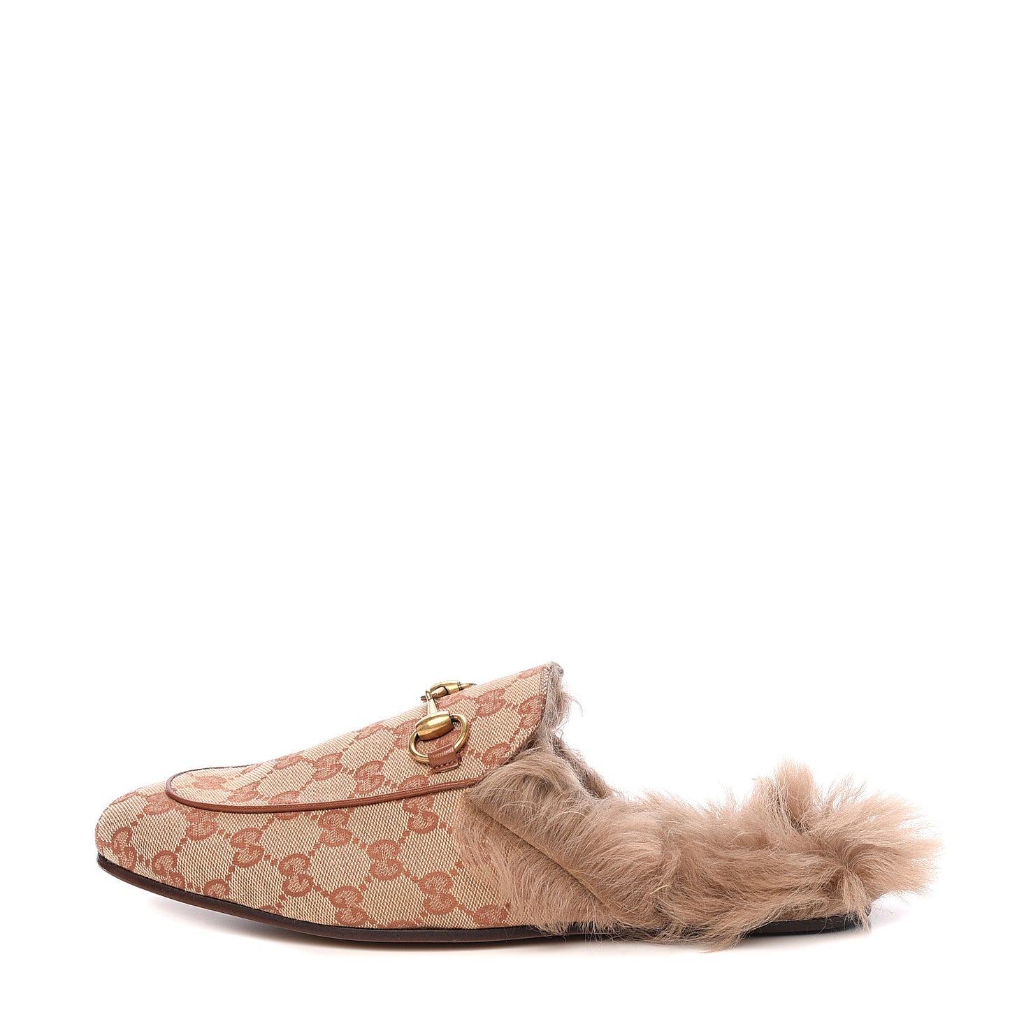 GG Monogram Fur Mens Princetown Slippers 7 Beige Ruggine Rust