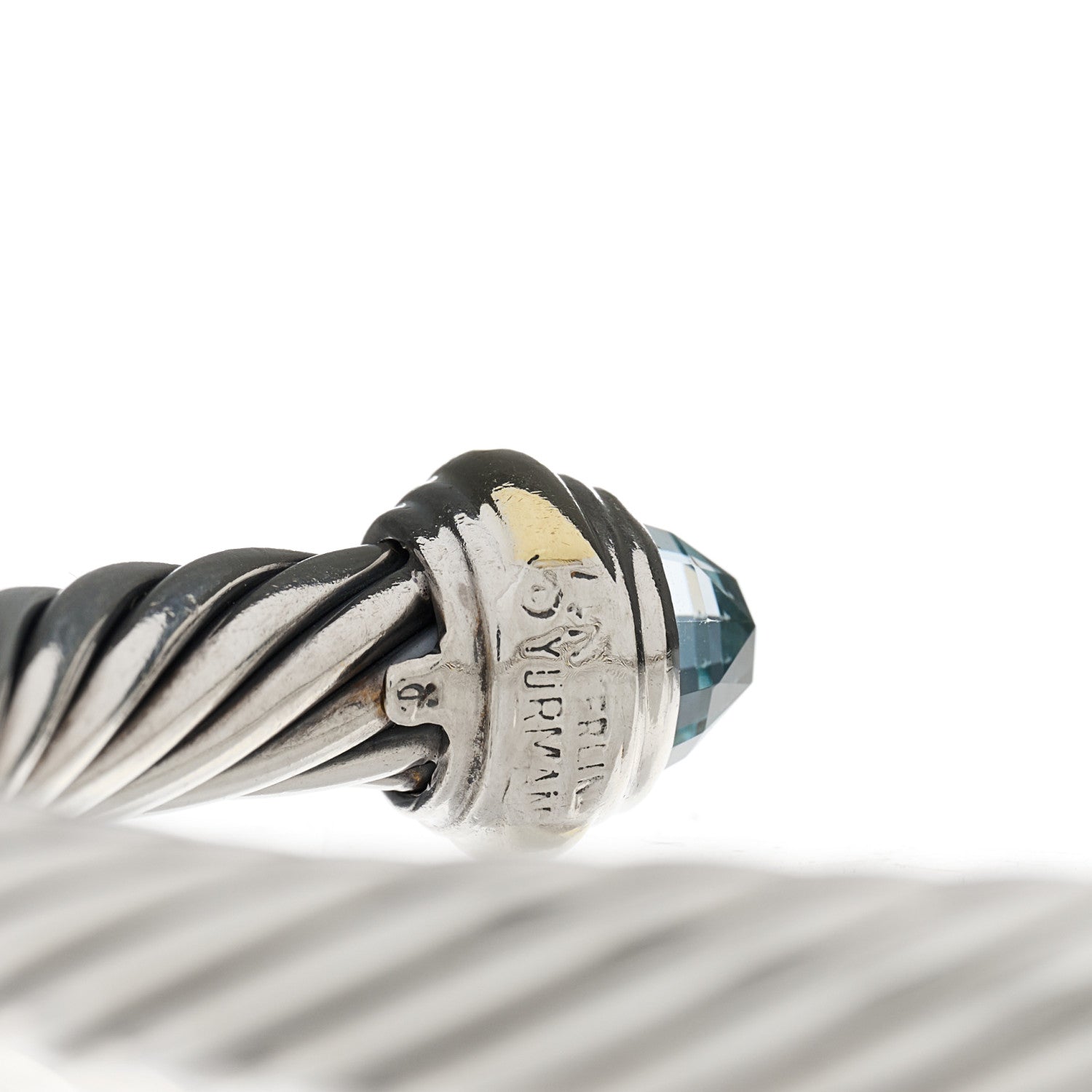 David Yurman Sterling Silver 14K Yellow Gold Blue Topaz 7mm Cable Classics Bracelet 3 of 4