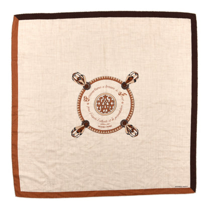 Hermes Cashmere Silk Encadre Blason Scarf 90 Naturel Chocolat Caramel 1 of 3