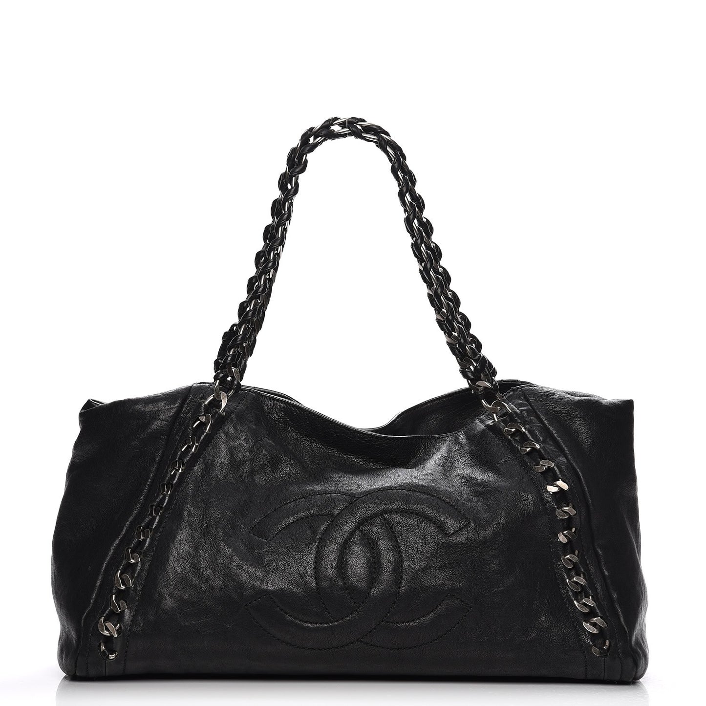 Calfskin East West Modern Chain Tote Black