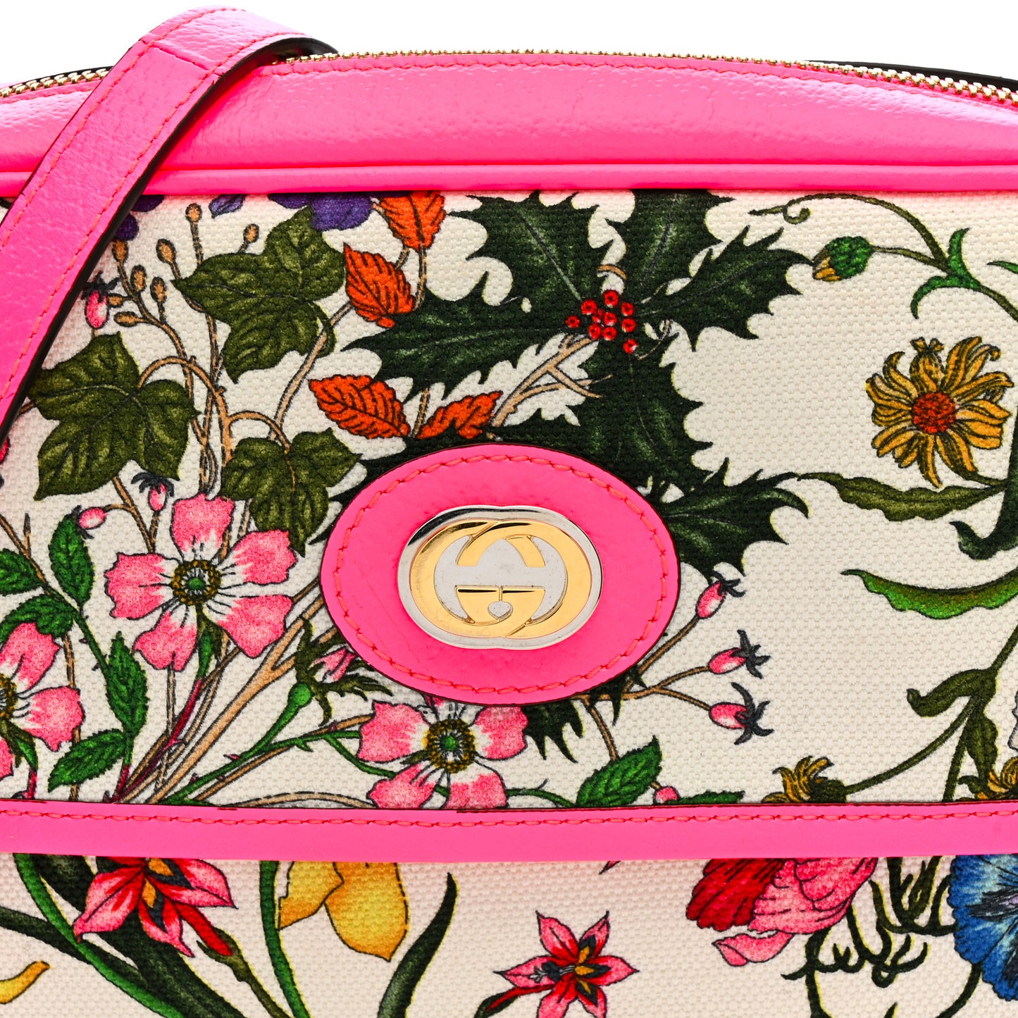 Canvas Flora Floral Shoulder Bag White Fuchsia Fluo