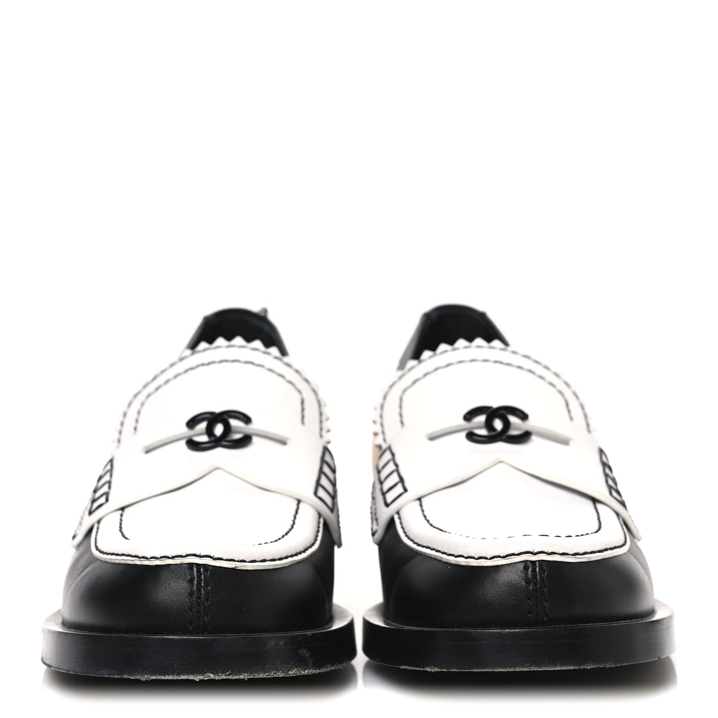 Calfskin CC Loafers 40 Black White Beige