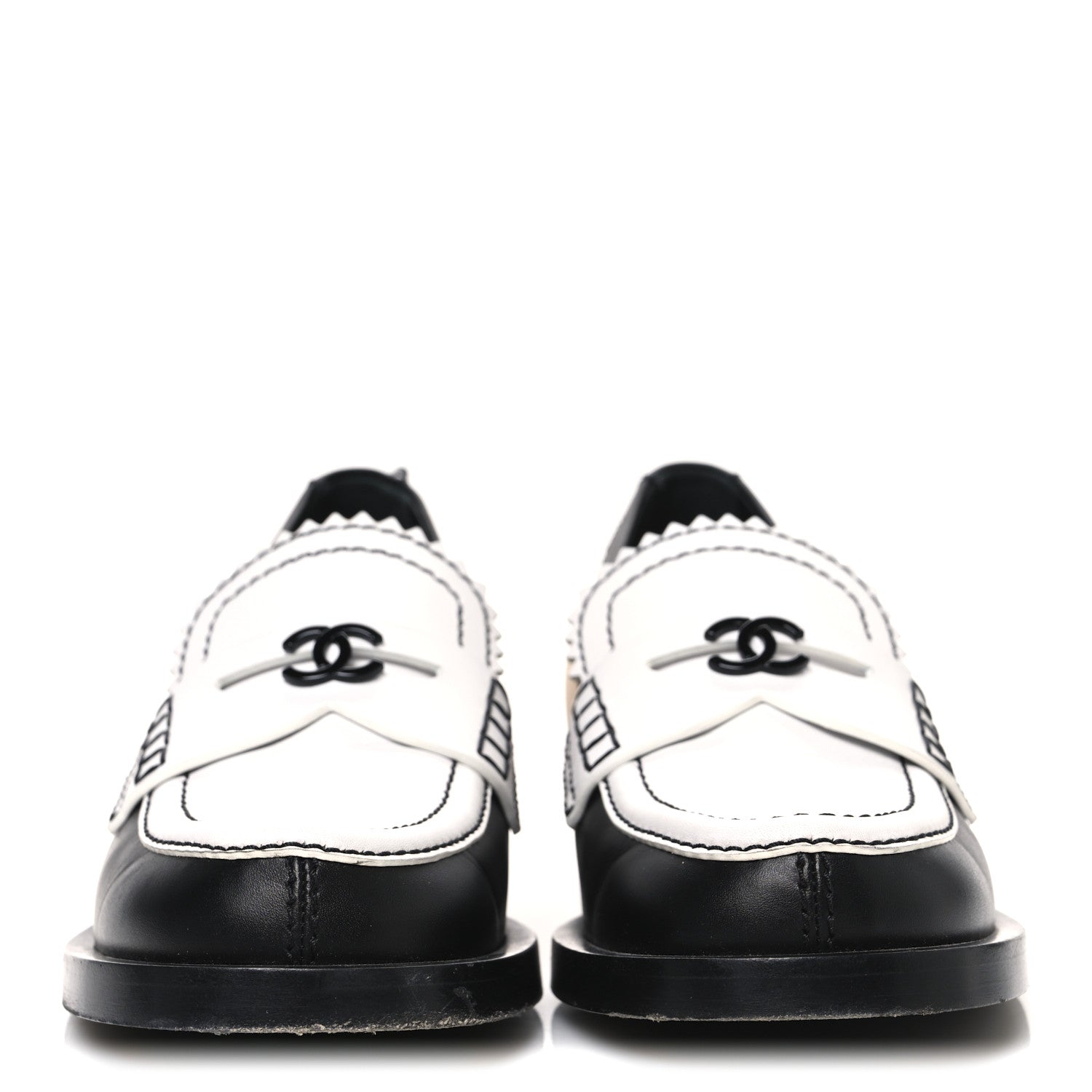 Chanel Calfskin CC Loafers 40 Black White Beige 3 of 13