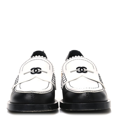 Chanel Calfskin CC Loafers 40 Black White Beige 3 of 13
