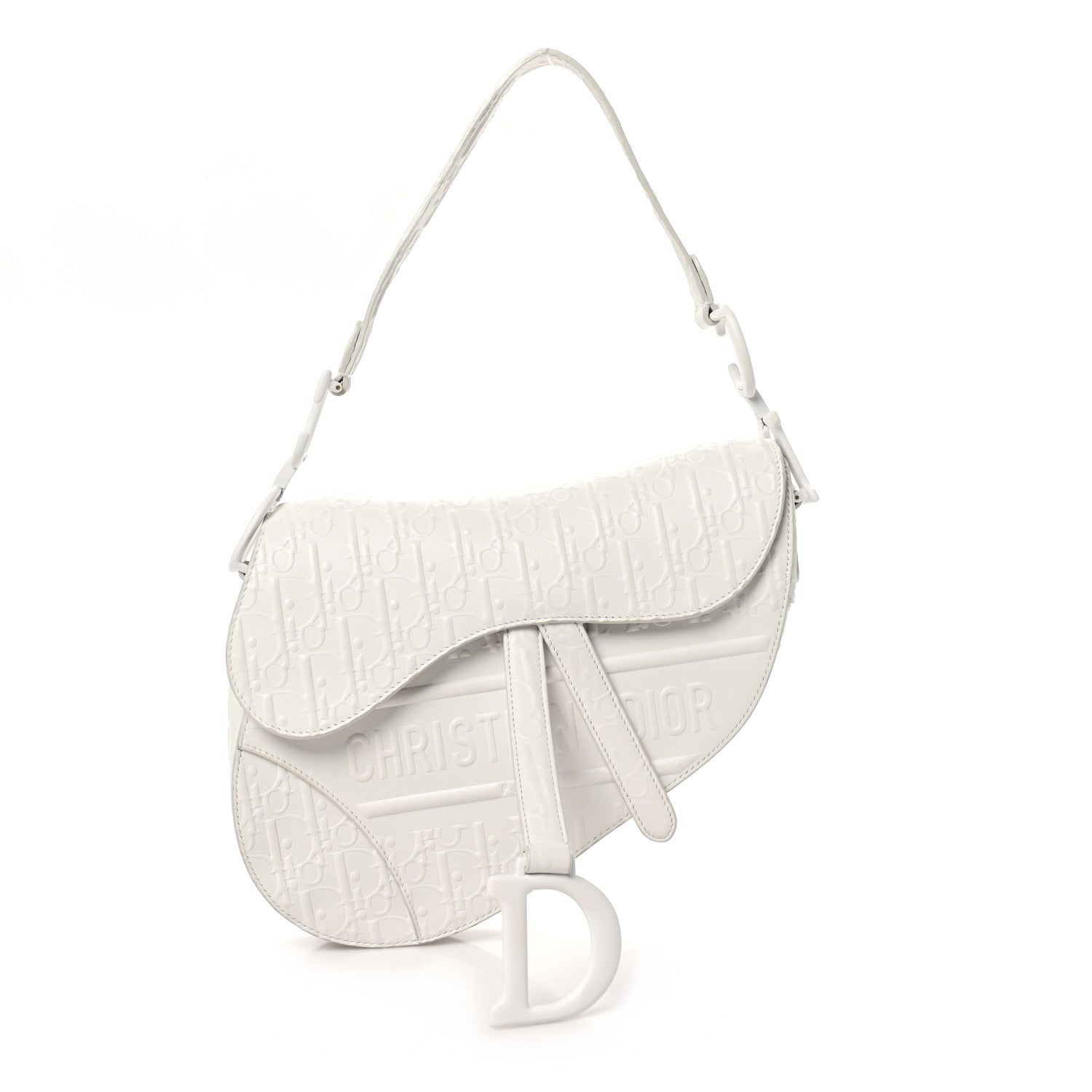 Christian Dior Calfskin Embossed Oblique Saddle Bag White 1 of 10