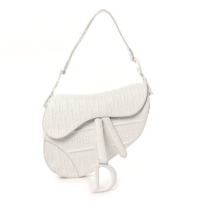 Christian Dior Calfskin Embossed Oblique Saddle Bag White 1 of 10