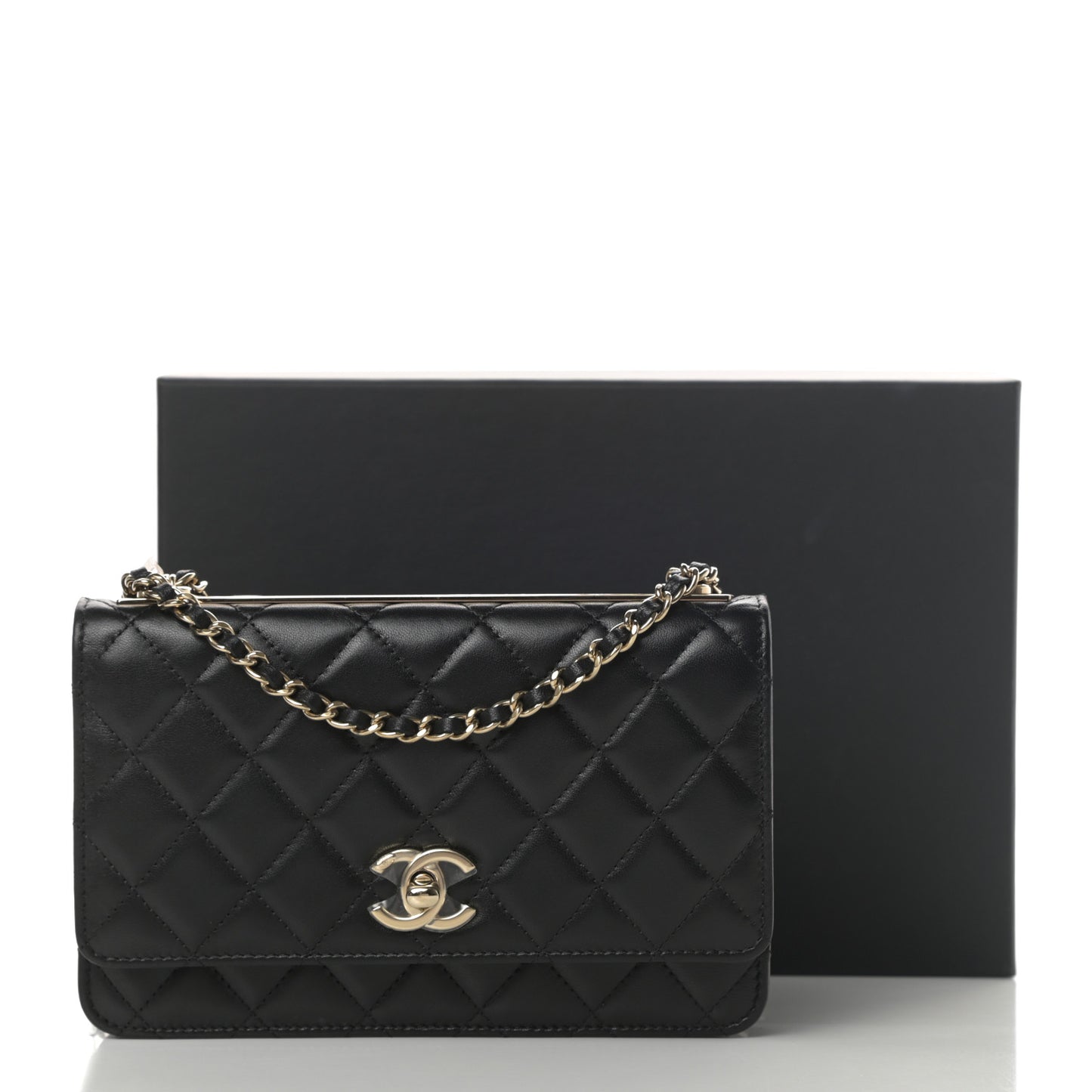 Lambskin Quilted Trendy CC Wallet On Chain WOC Black