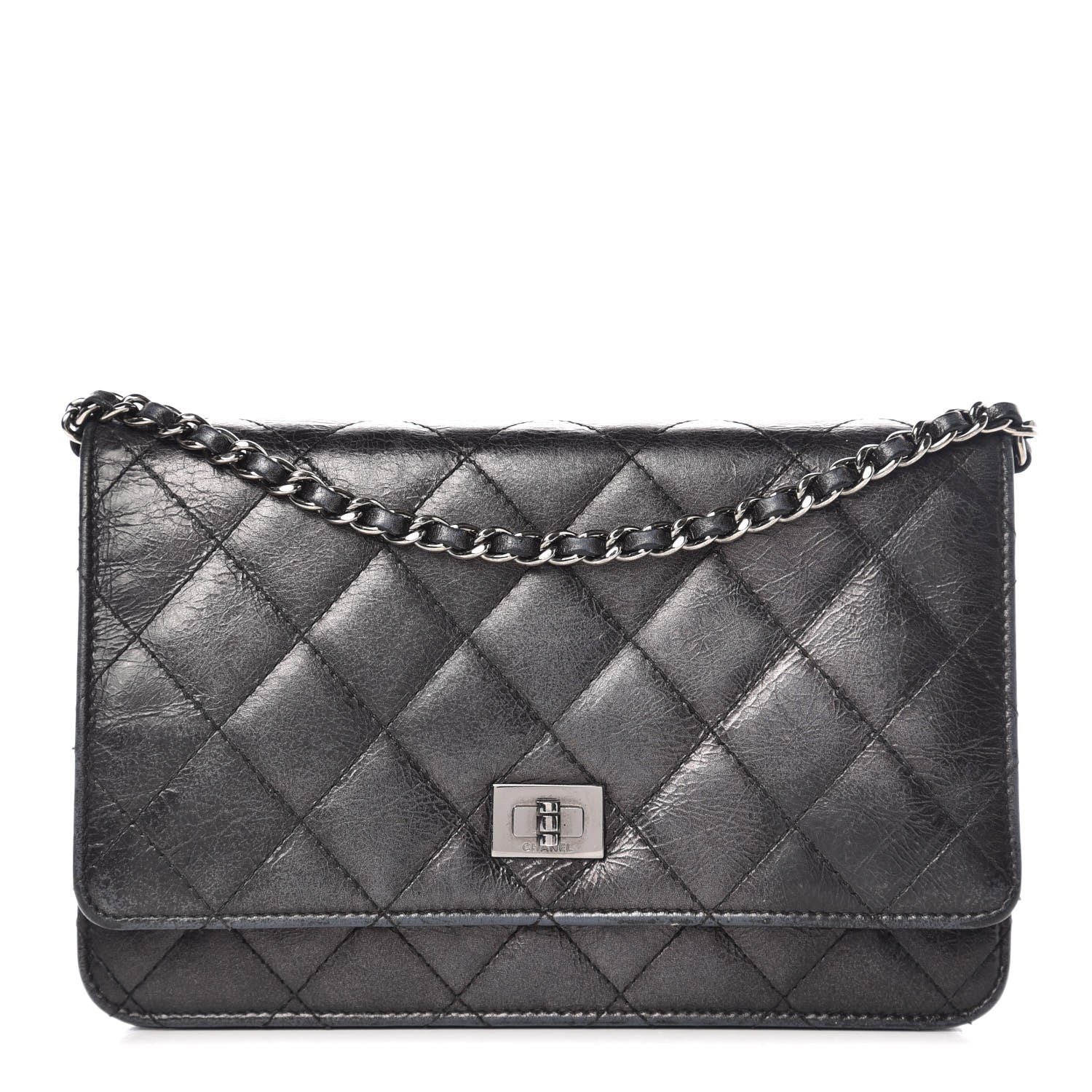 Chanel Glazed Aged Calfskin Reissue Wallet On Chain WOC Grey 1 of 13