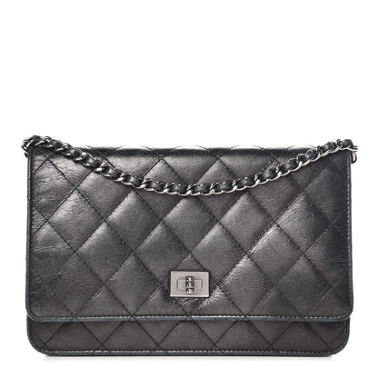 Chanel Glazed Aged Calfskin Reissue Wallet On Chain WOC Grey 1 of 13