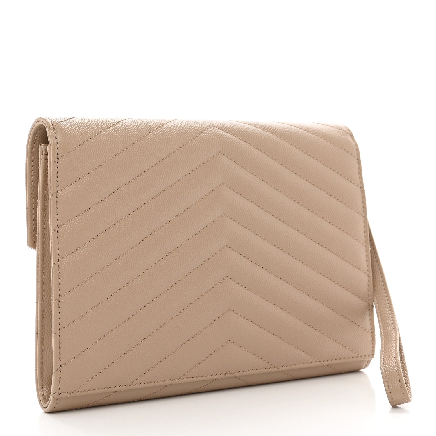 Saint Laurent Grain De Poudre Matelasse Chevron Monogram Envelope Clutch Dark Beige 3 of 10