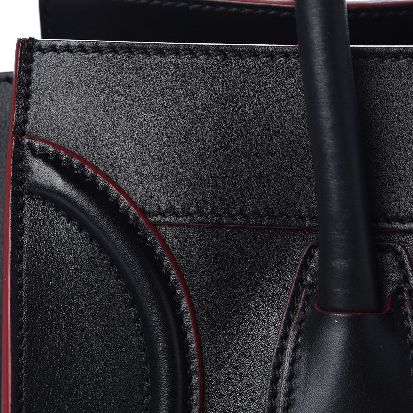 Smooth Calfskin Mini Luggage Black Pink Trim