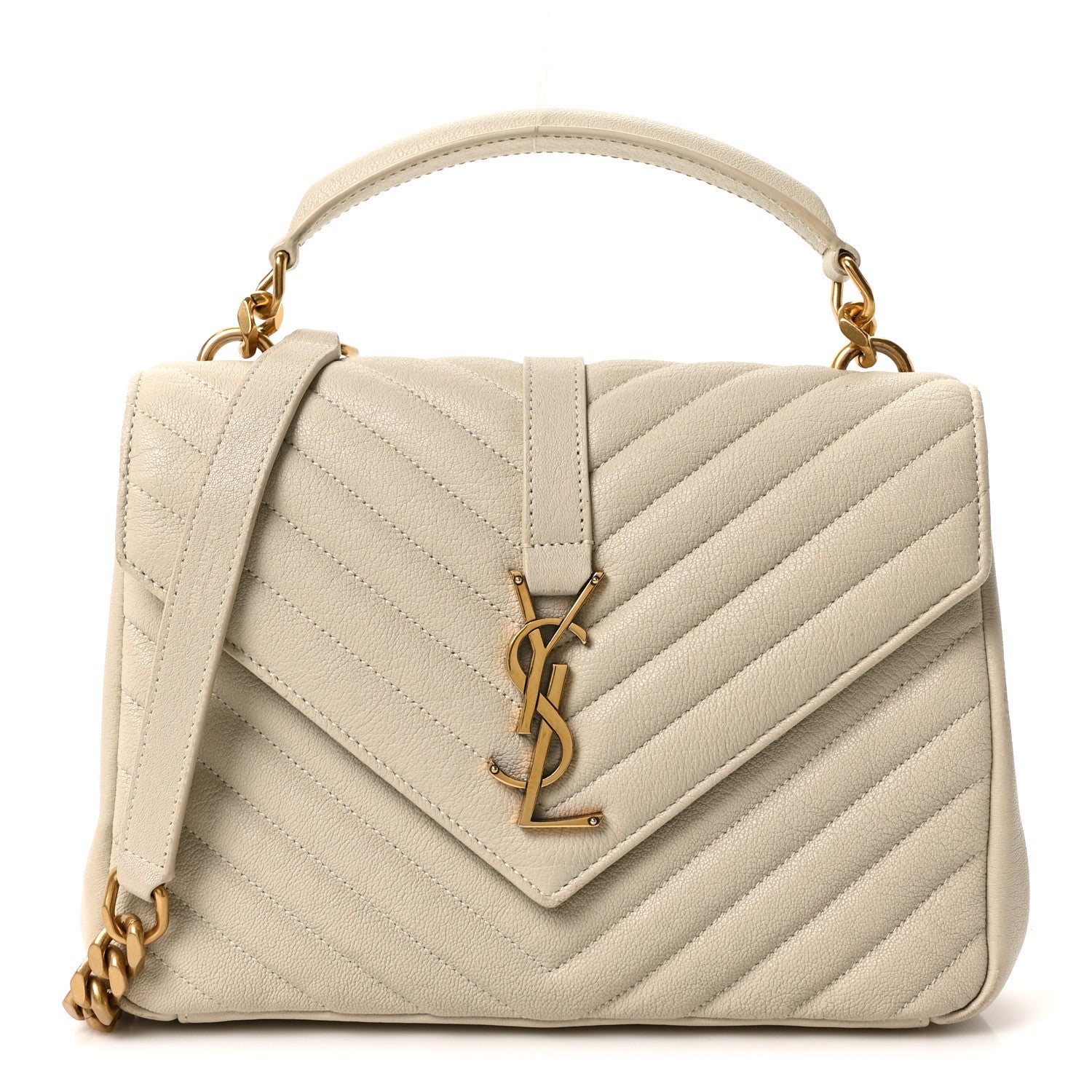 Saint Laurent Sheepskin Matelasse Chevron Monogram Medium College Bag Crema Soft 1 of 10