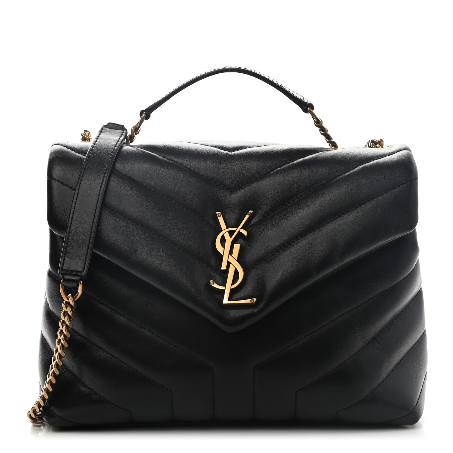 Calfskin Y Quilted Monogram Small Loulou Chain Satchel Black
