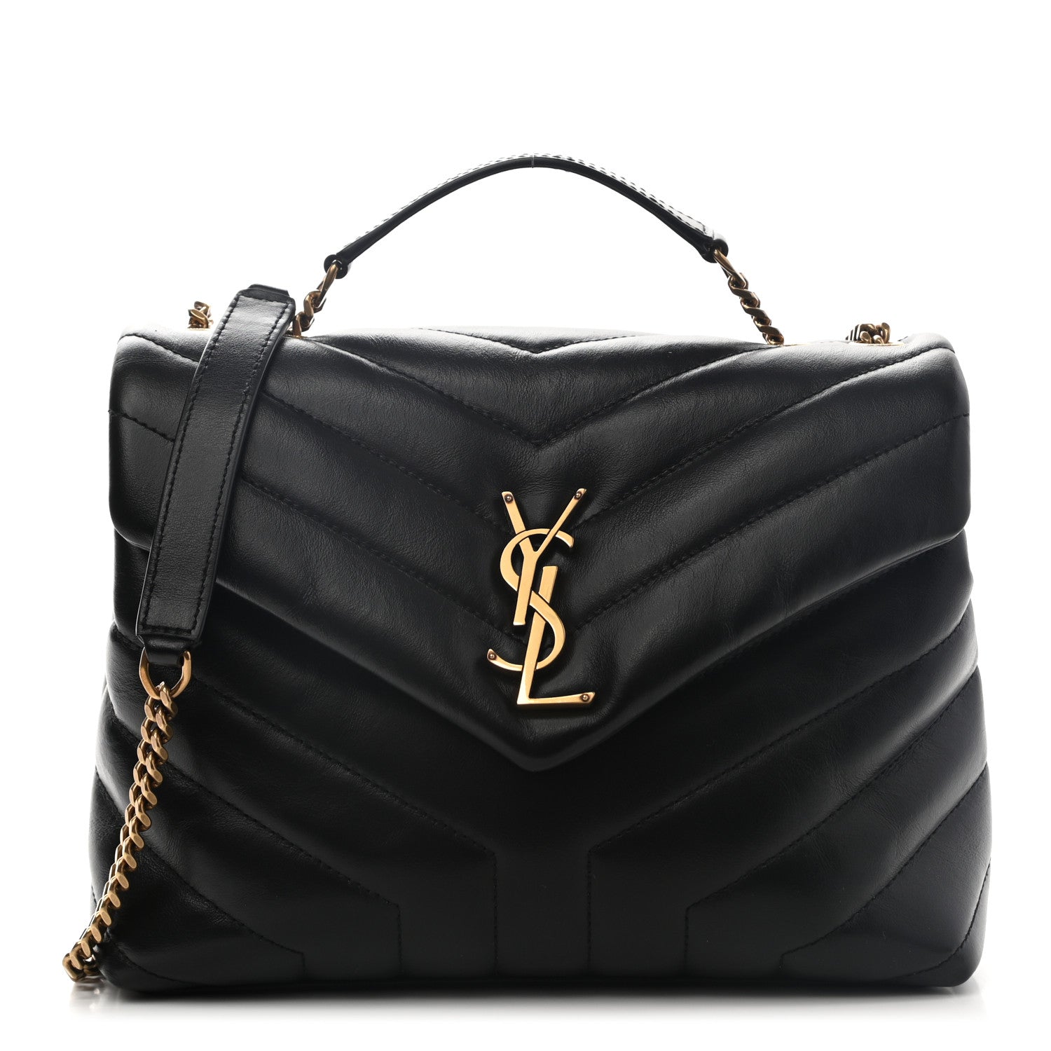 Saint Laurent Calfskin Y Quilted Monogram Small Loulou Chain Satchel Black 1 of 9