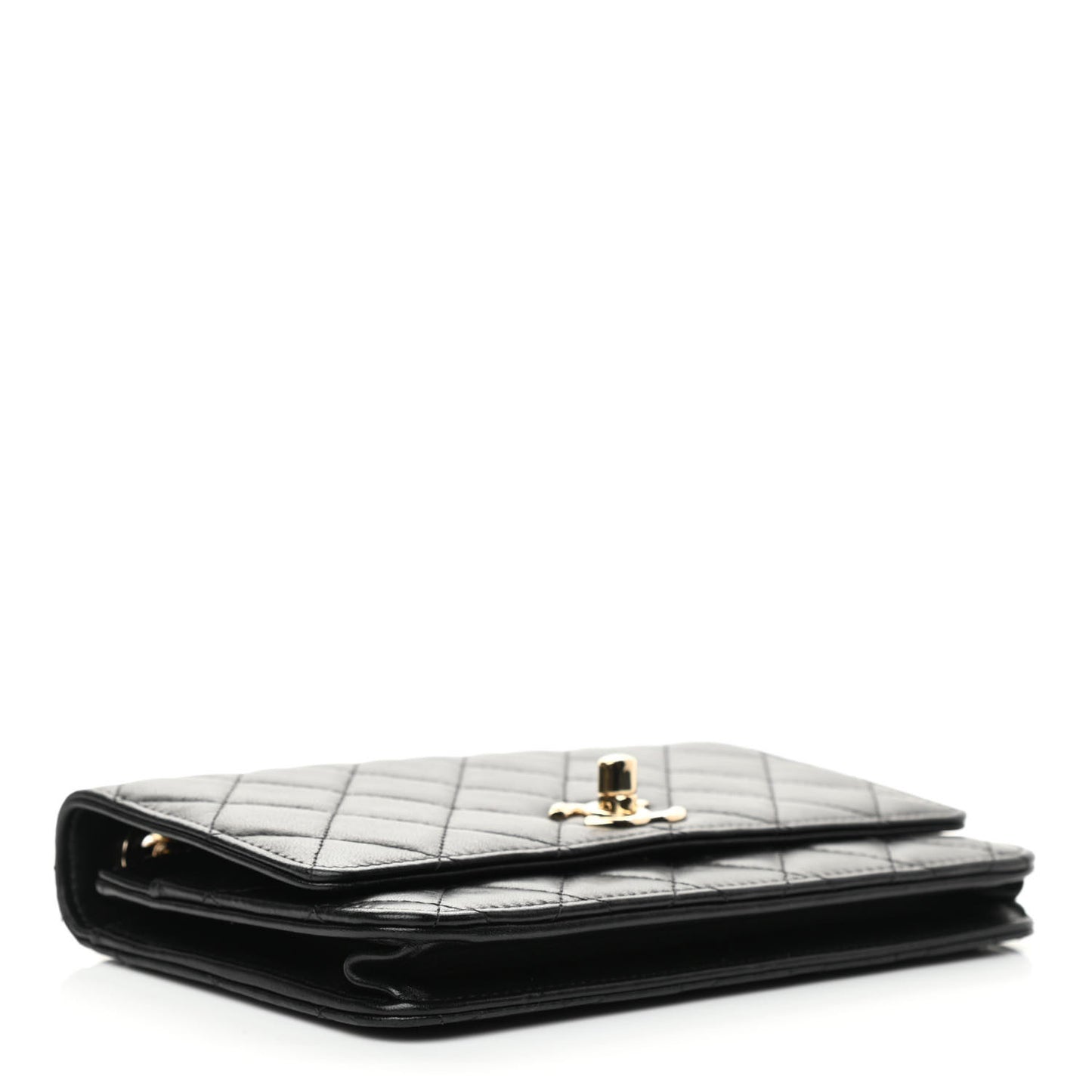 Lambskin Quilted Trendy CC Wallet On Chain WOC Black