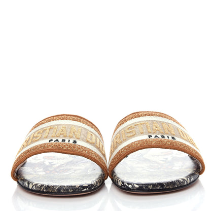 Christian Dior Canvas Lurex Baobab Embroidered Dway Flat Slide Sandals 36.5 Beige 2 of 11