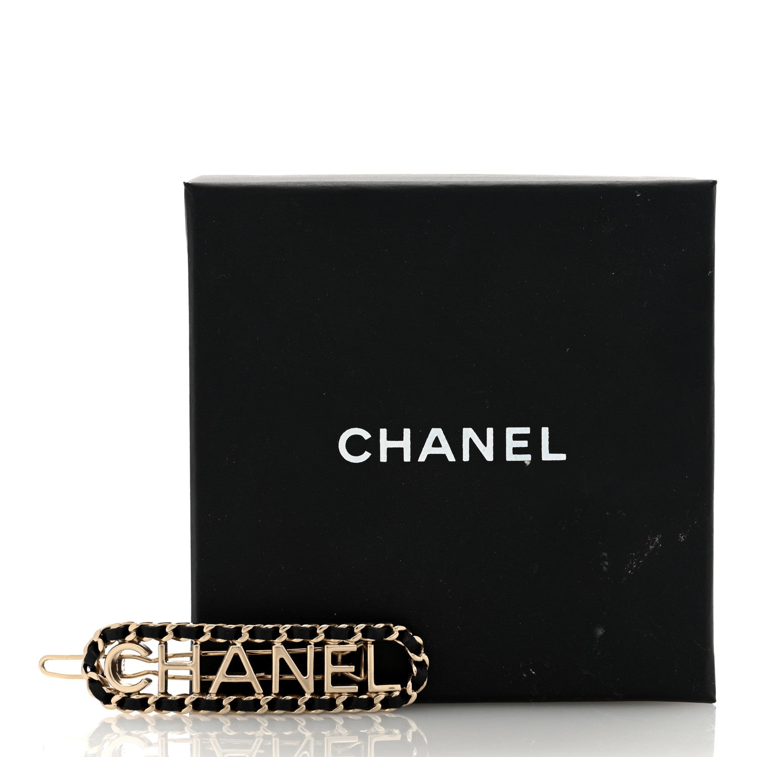 Chanel Metal Lambskin Vintage Allure Logo Hair Clip Black Gold 4 of 4