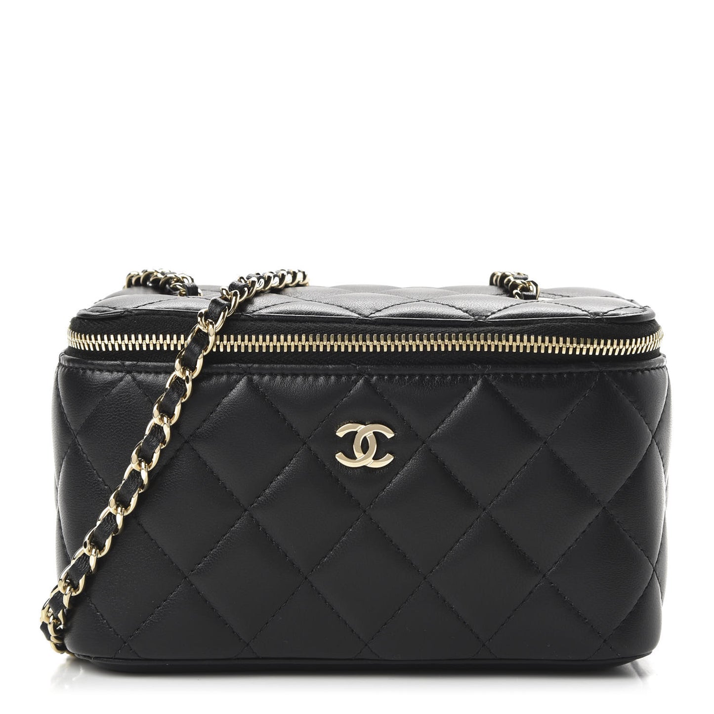 Lambskin Quilted Small Vanity Case With Chain Black