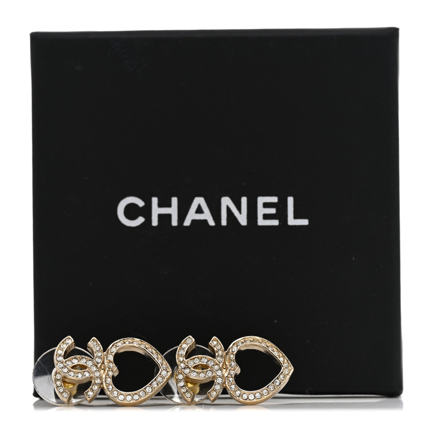 Metal Crystal CC Heart Drop Earrings Gold