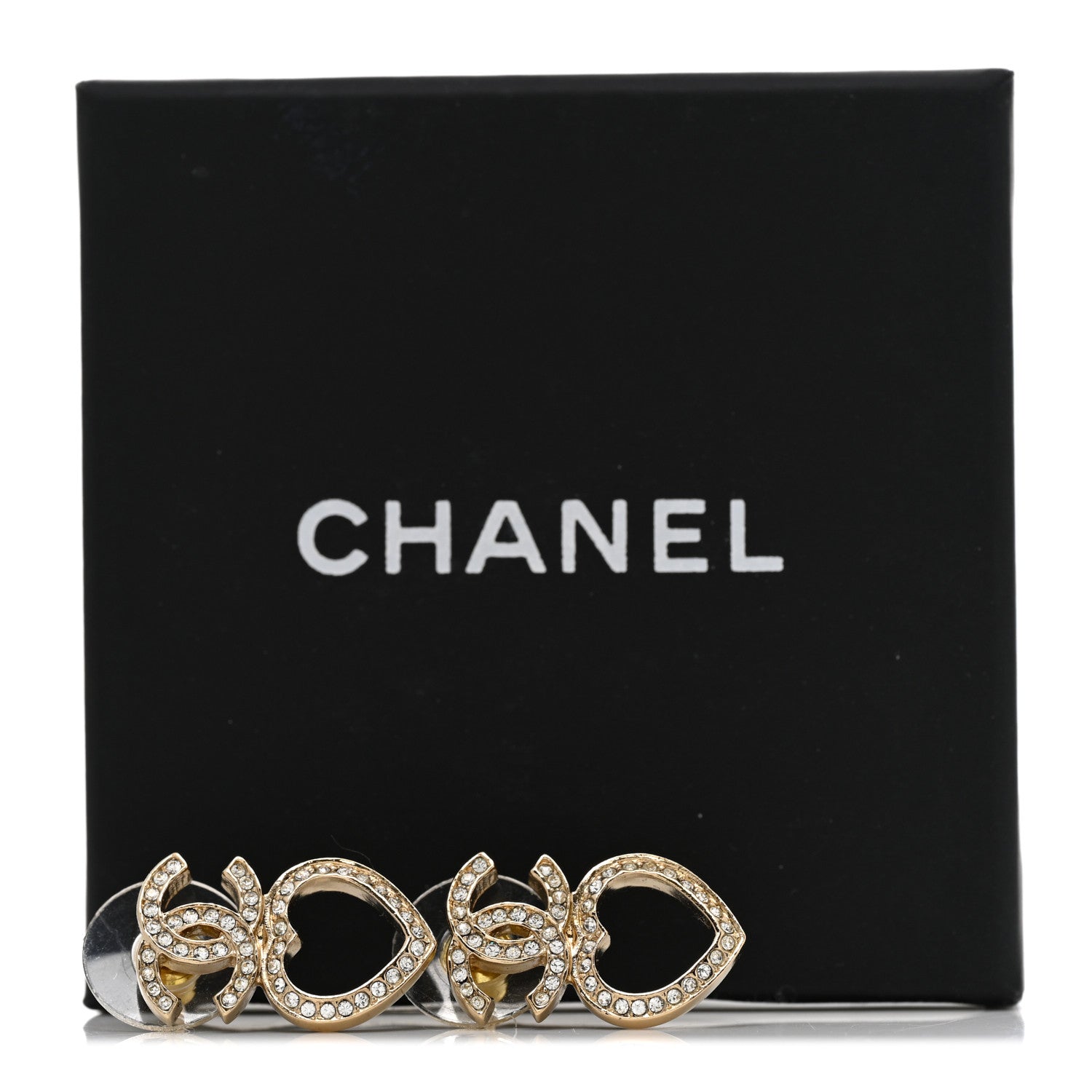 Chanel Metal Crystal CC Heart Drop Earrings Gold 5 of 5