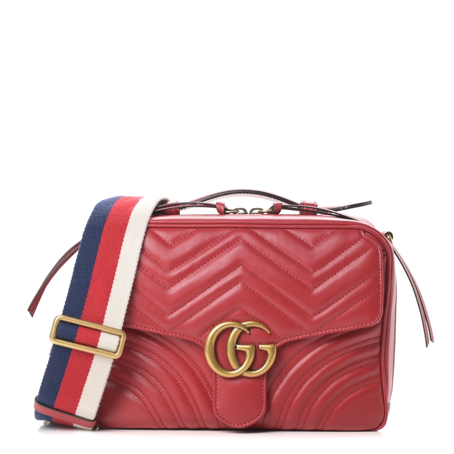 Gucci Calfskin Matelasse Sylvie Web Small GG Marmont Top Handle Shoulder Bag Hibiscus Red 1 of 11