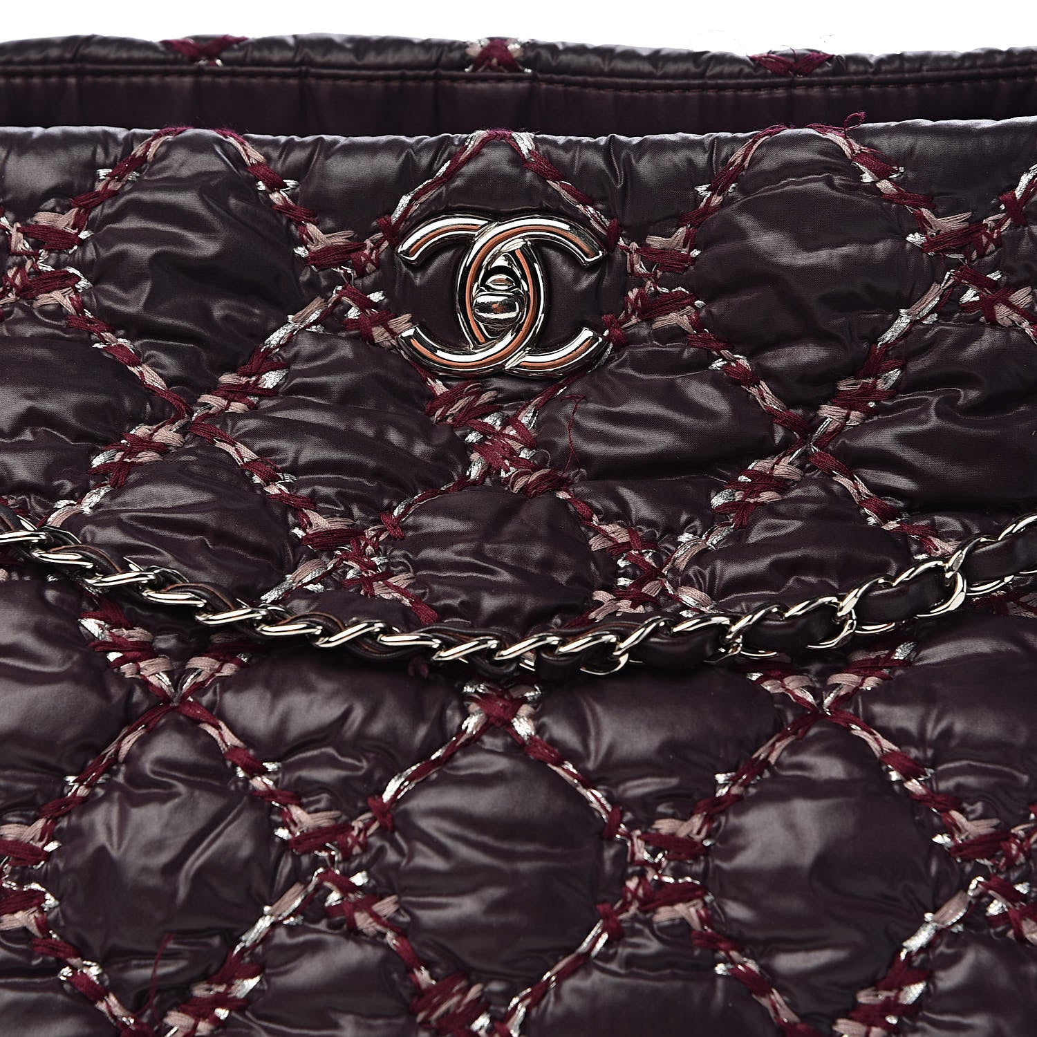 Chanel Nylon Quilted Tweed Stitch Bubble Tote Plum 15 of 15