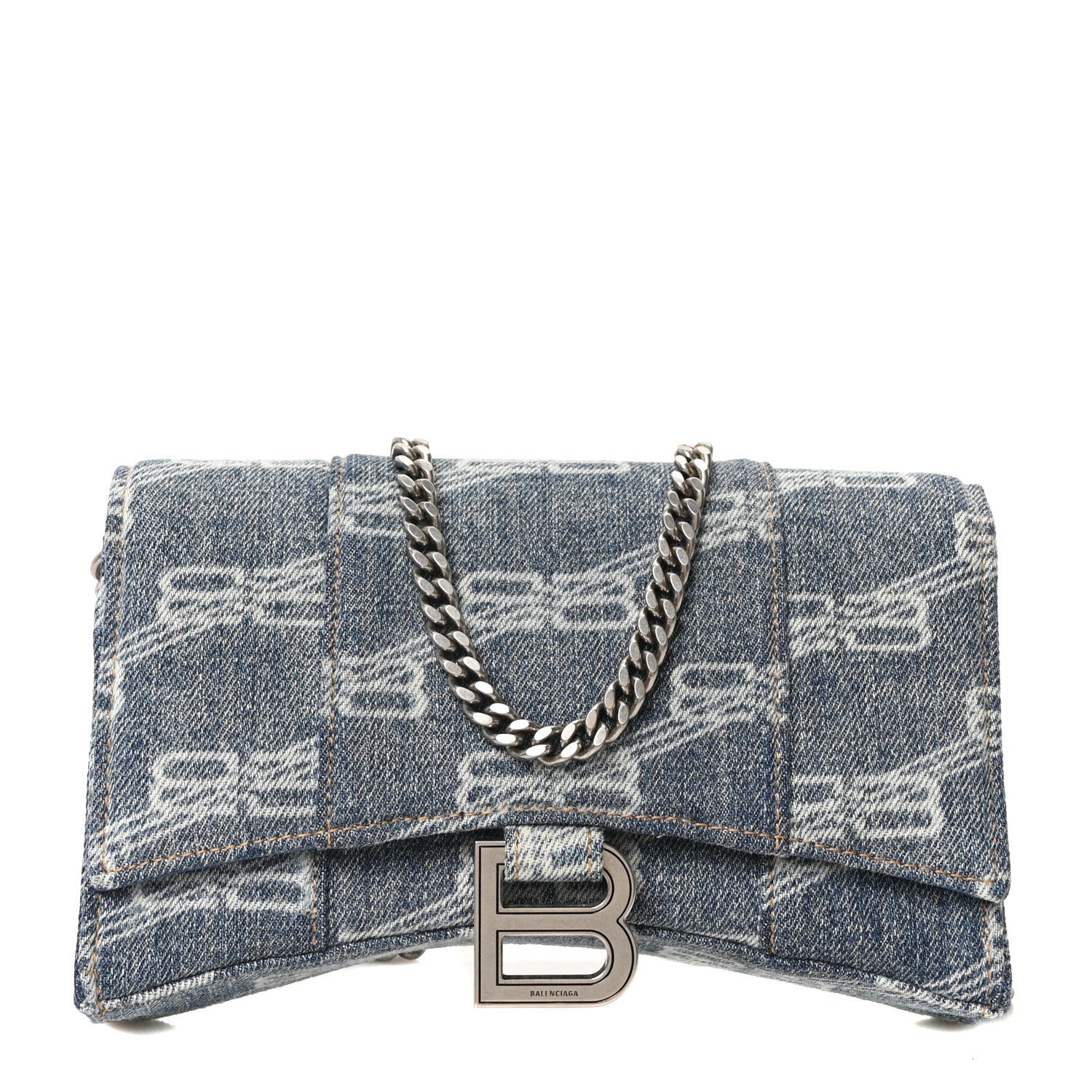 Balenciaga Denim BB Monogram Hourglass Chain Bag Blue 1 of 9
