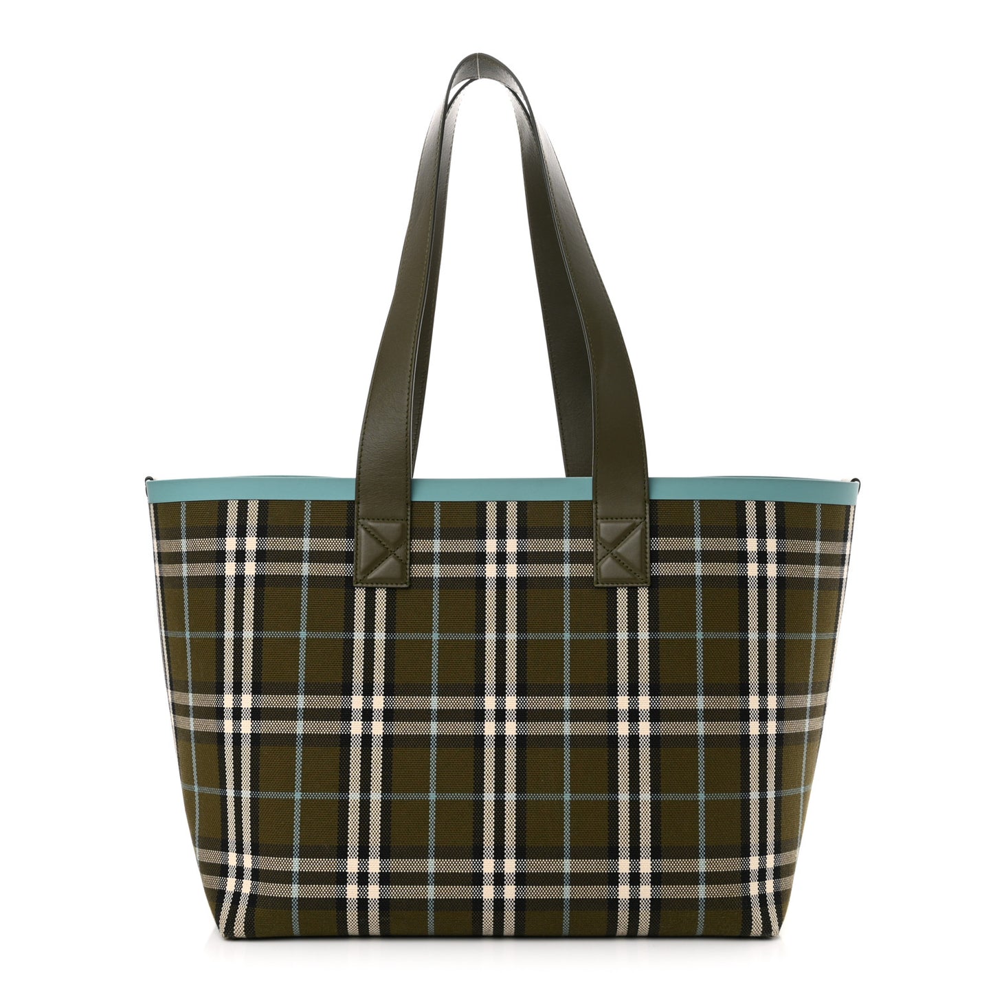 Cotton Check Medium London Tote Bag Olive Green
