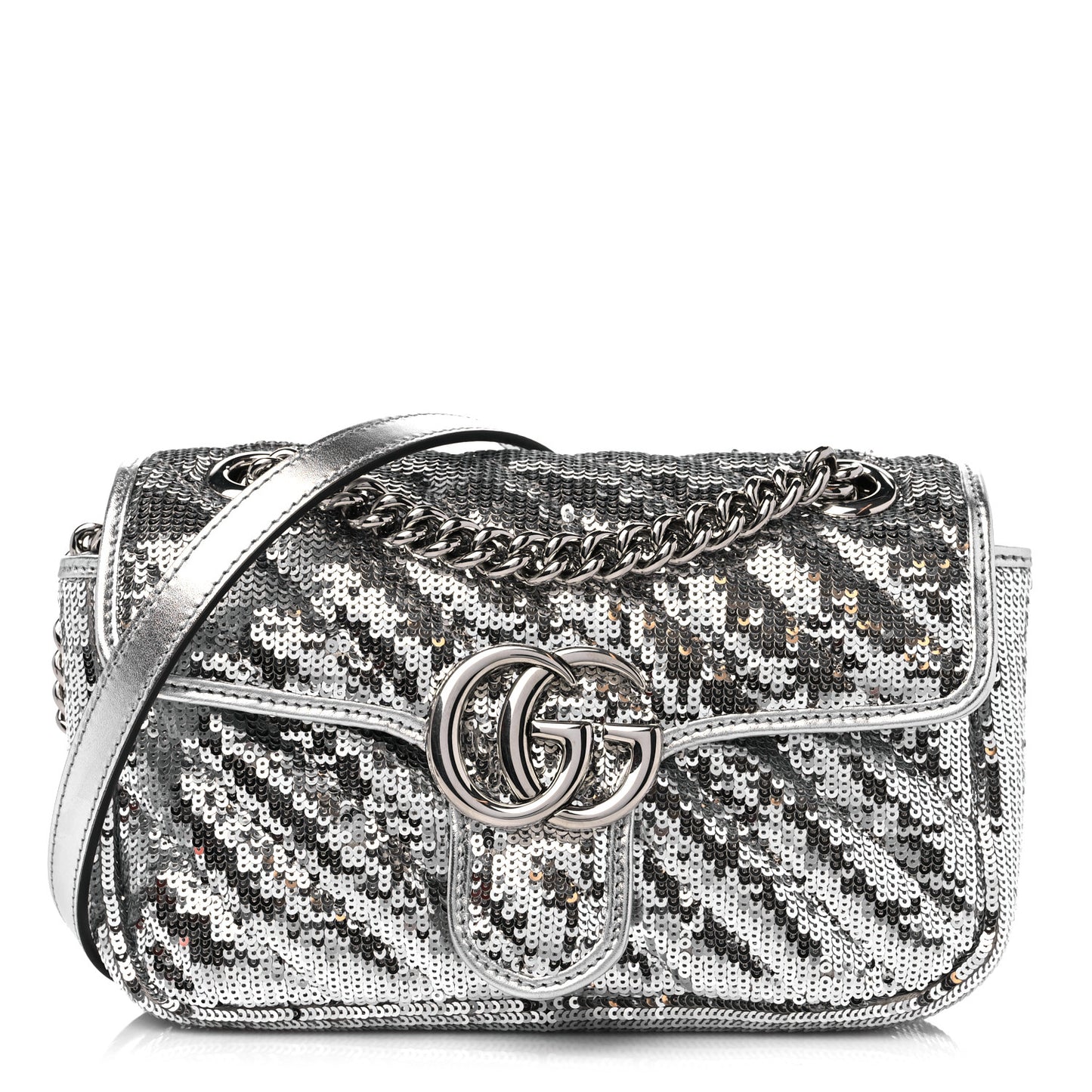 Sequin Matelasse Mini GG Marmont Shoulder Bag Silver