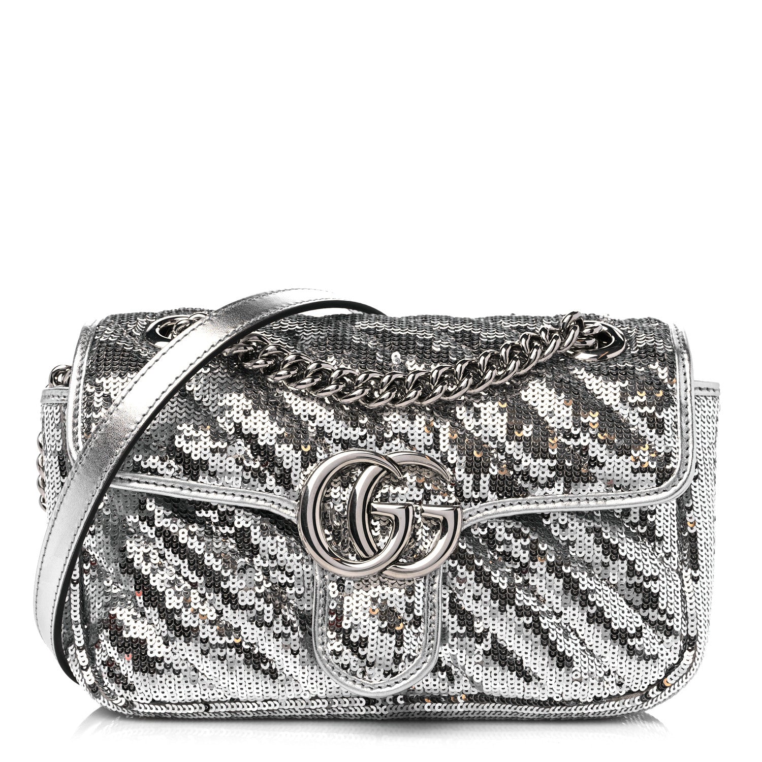 Gucci Sequin Matelasse Mini GG Marmont Shoulder Bag Silver 1 of 8